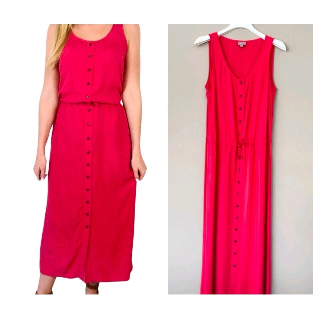 J Jill pink button front sleeveless tie waist maxi dress scoop neck‎ womens MP